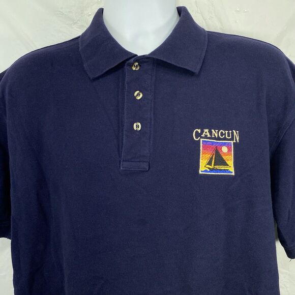 Vintage Le Best Cancun Embroidered Men’s Size Large Navy Blue Short Sleeve Polo - Picture 3 of 11